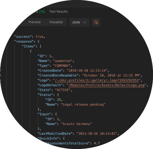 Screenshot showing a developer API - aumentoo