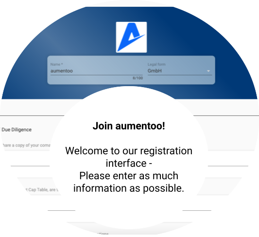 Screenshot of the Startup Registration page in aumentoo