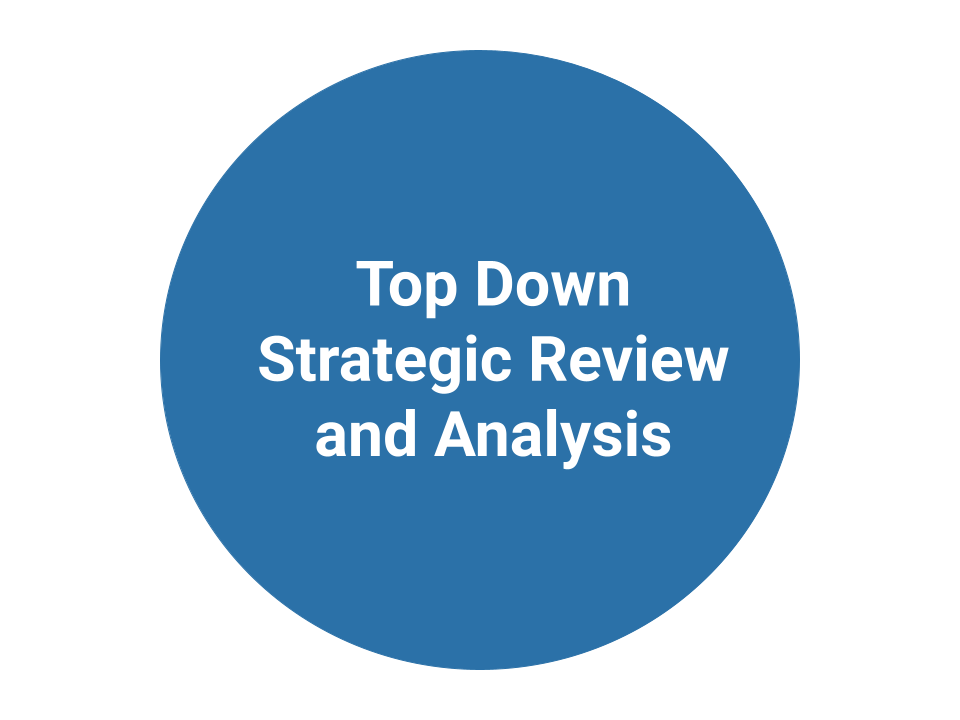 Blue bubble showing the title "Top Down Strategic Review and Analysis"