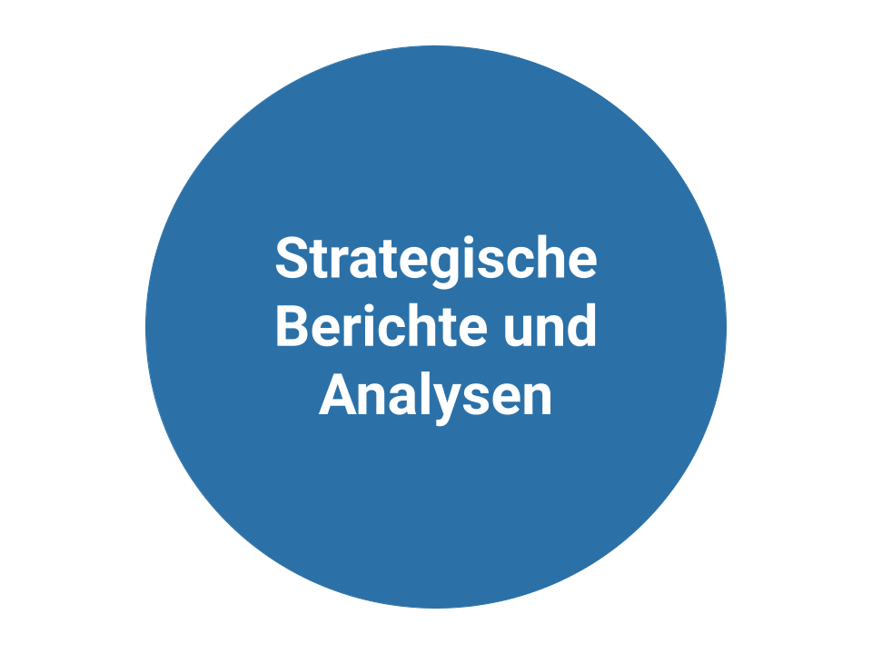 Blaues Bubble mit dem Text "Strategische Berichte und Analysen"